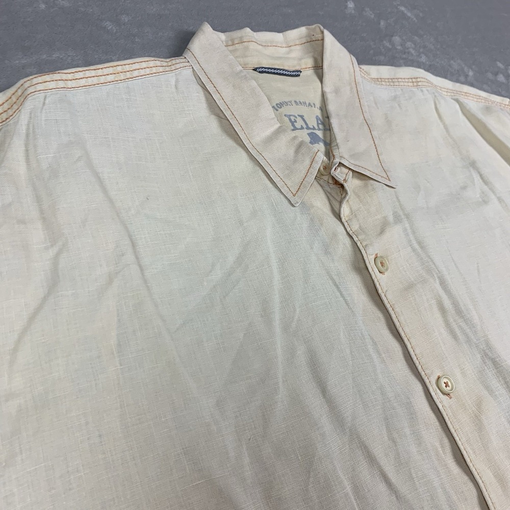 Tommy Bahama Linen Shirt Mens 2XL Light Peach Beach Hawaiian Button Up Vacation